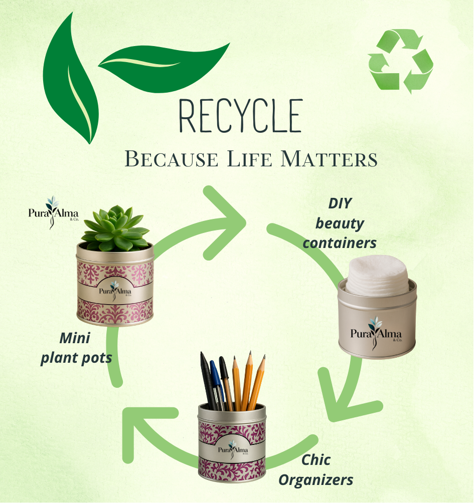 Lit Pura Alma candle tin displayed in a cozy living room, surrounded by neutral decor—perfect example of sustainable and elegant home styling.