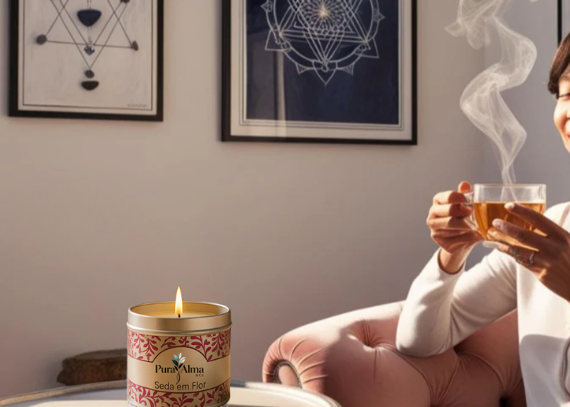 Pura Alma & Co. tin candle repurposed as a plant pot in cozy home decor